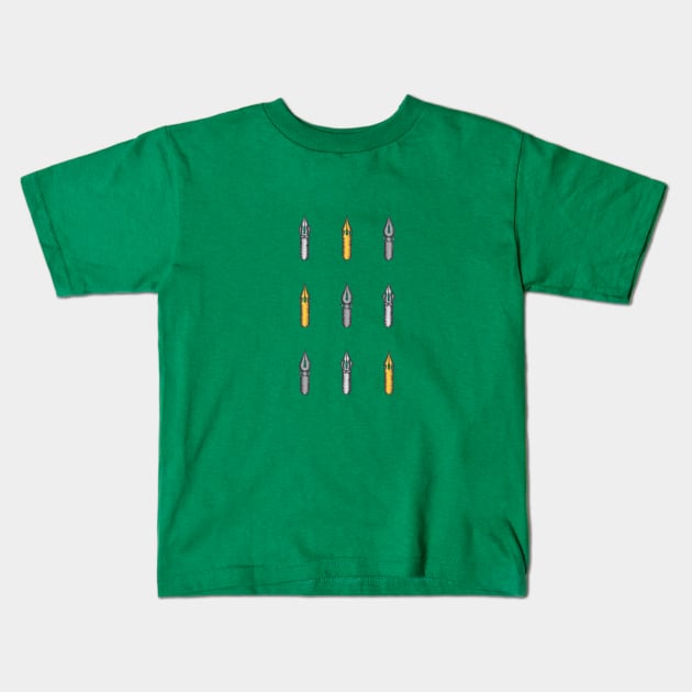 Nine Dip Pen Nibs (Green Palette) Kids T-Shirt by illucalliart